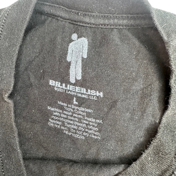 Billie Eilish Green Anime Sketch Boxy Black Music Tour T-Shirt 2021 Size L D548 - Picture 5 of 7